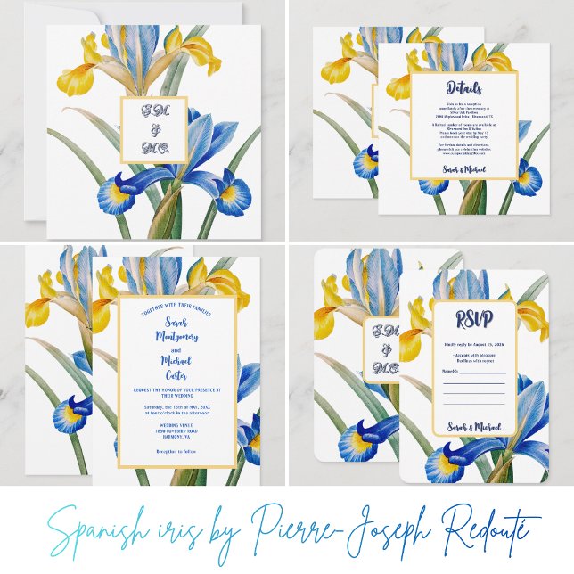 Spansk iris av Pierre-Joseph Redouté Inbjudningar (vintage botanical poster,mary vaux walcott art,botanical illustration print,saltmarsh rosegentian fl)