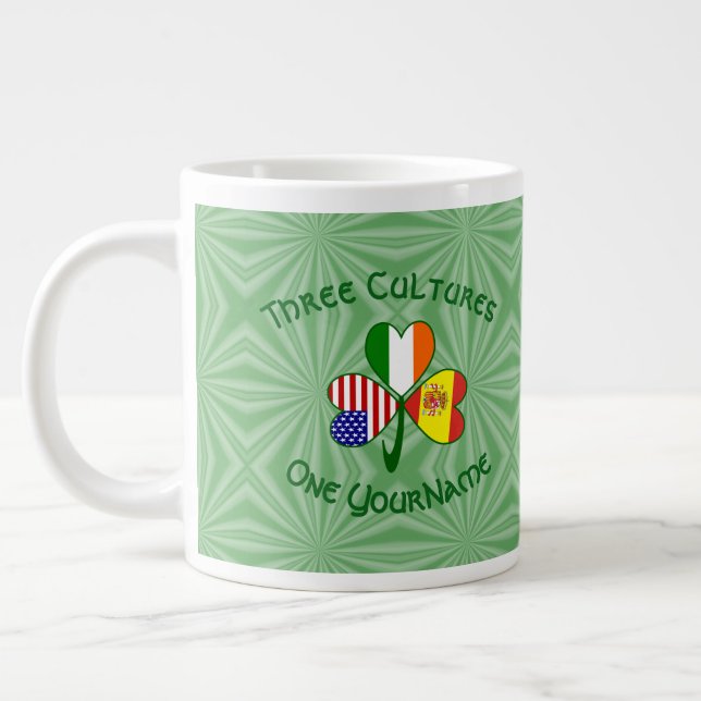 Spansk irländsk amerikansk Flagga Shamrock Persona Jumbo Mugg (Vänster)