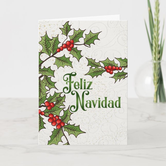 Spansk jul Feliz Navidad Holly Berries Helgkort (Framsida)