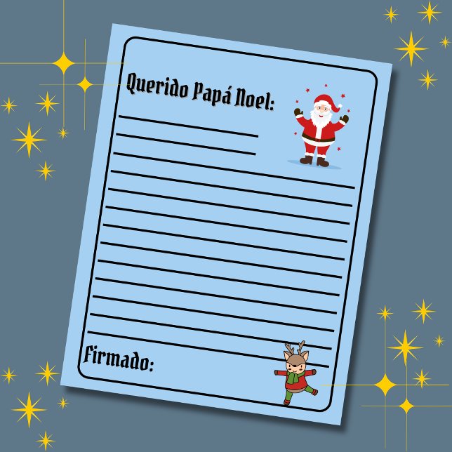 Spansk Julbrev till Tomtefar Blå Brev till Jultomt (Blue Spanish letter to Santa Christmas, Spanish text only, customizable & personalized. Multilingual)