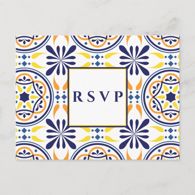 Spansk kakelgul flotta bröllop  RSVP MÅLTID VAL Inbjudan Vykort (Framsida)