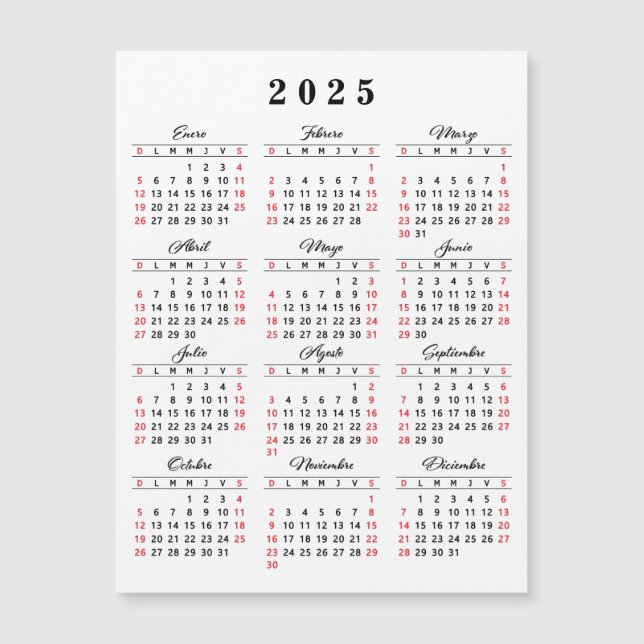 Spansk kalender 2025 White Black Red (Framsida)