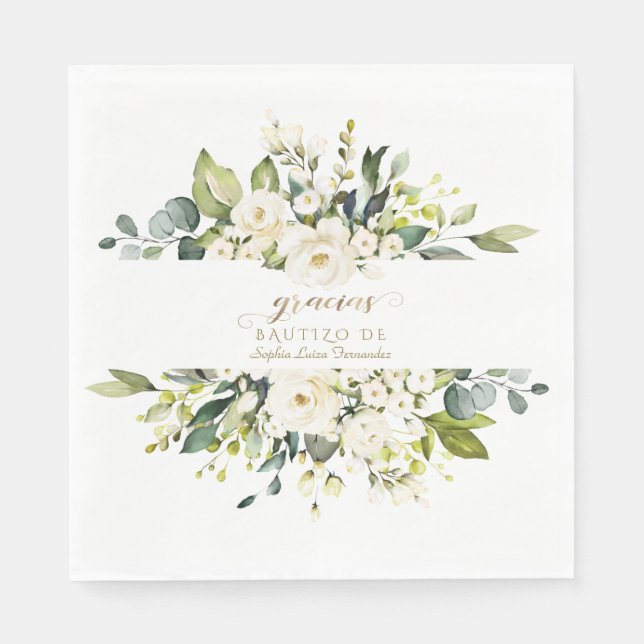 Spansk känslig Ivory White Flowers Girl Bautizo Pappersservett (Framsidan)