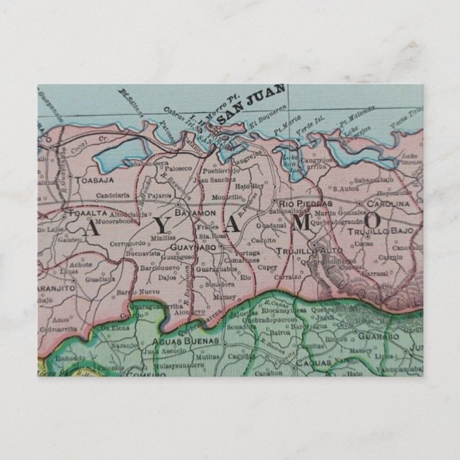 Spansk karta över Puerto Ricos San Juan-region Vykort (Framsida)