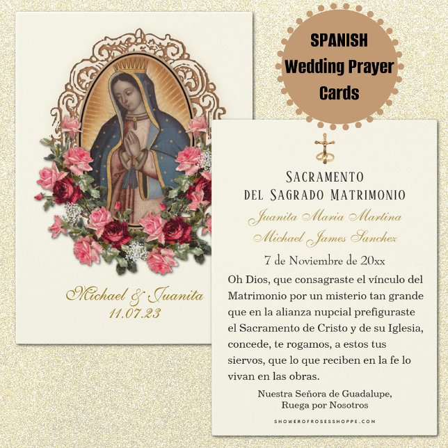 Spansk katolsk Guadalupe bröllopshjärtkort Visitkort (Skapare uppladdad)