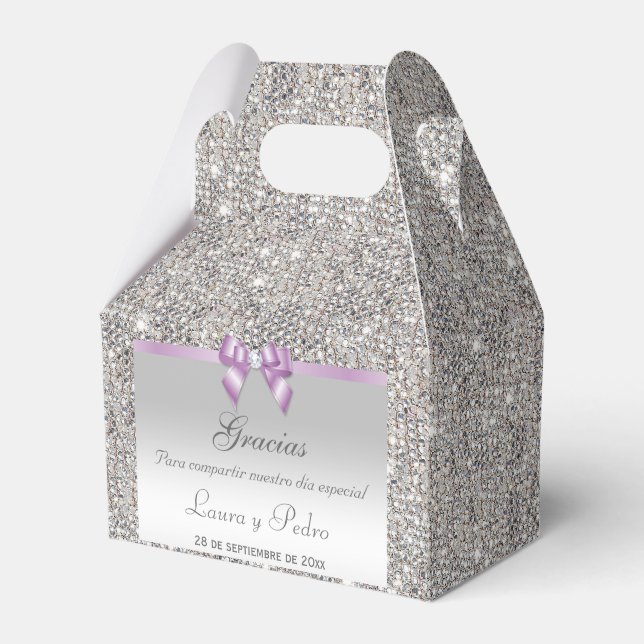 Spansk Klassig Silver Glitter Lilafärgad Rosett Di Presentaskar (Framsidan Sidan)