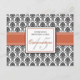 SPANSK korall damastast Quinceañera Invitación Inbjudningar