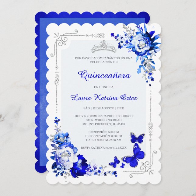 Spansk Kvittens Royal Silver Inbjudningar (Fram/baksida)