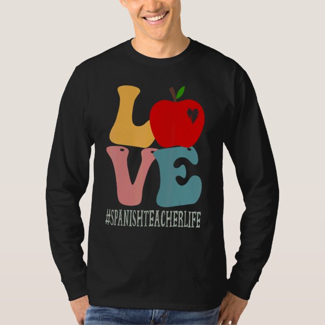 Spansk lärare Älska äpple Groovy Retro Söt Back T Shirt (Framsida)