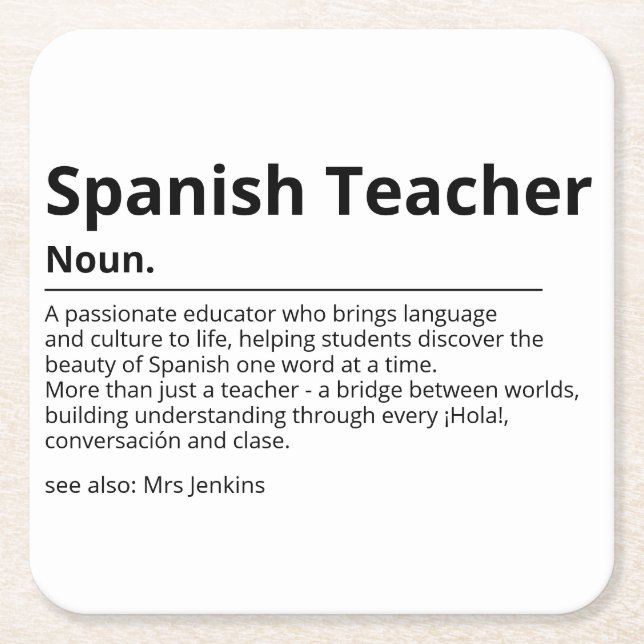 Spansk lärare Coaster Present | Språk lärare Ap Underlägg Papper Kvadrat (Framsidan)