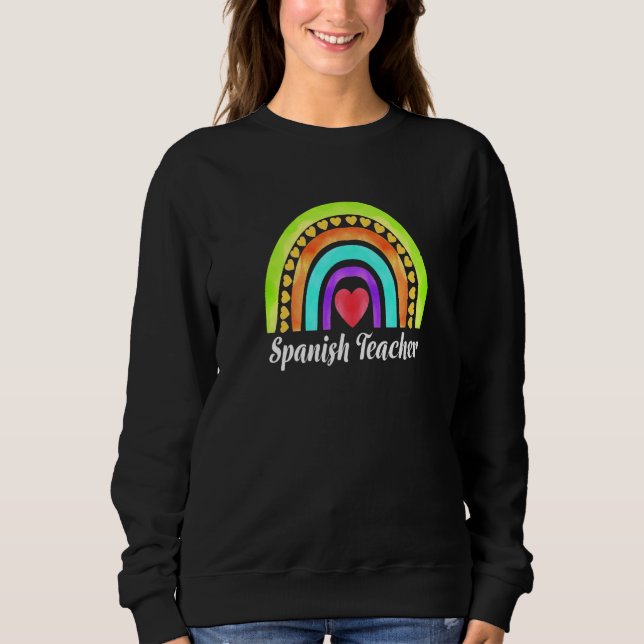Spansk lärare Hjärtan & Regnbågar Premium T Shirt (Framsida)