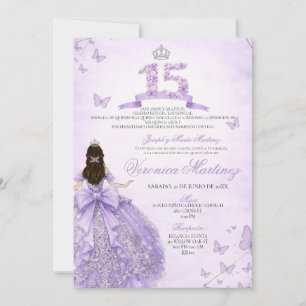Spansk lila blommig 15 Años Crown Princess Dress Inbjudningar