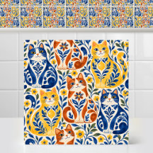 Spansk Majolica Folk Art Djärv Katt Keramik Mönste