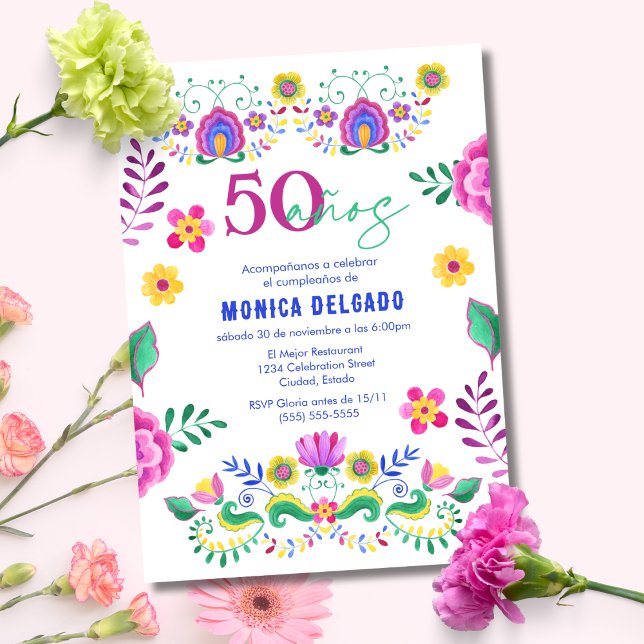 Spansk mexikansk fiesta blomster 50-års födelsedag inbjudningar (Skapare uppladdad)