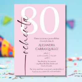 Spansk minimalistisk chic rosa vit 80-årsdag inbjudningar