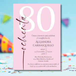 Spansk minimalistisk chic rosa vit 80-årsdag inbjudningar