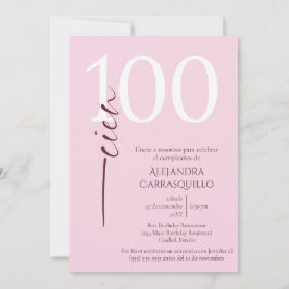Spansk minimalistisk feminin rosa 100-årsdag inbjudningar