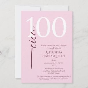 Spansk minimalistisk feminin rosa 100-årsdag inbjudningar