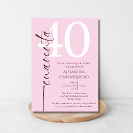 Spansk minimalistisk rosa burgunder 40-årsdag inbjudningar
