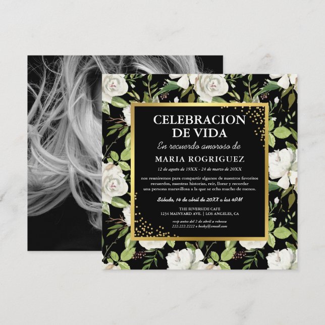 Spansk minnesgudstjänst | Espanol Photo Funeral Inbjudningar (Fram/baksida)