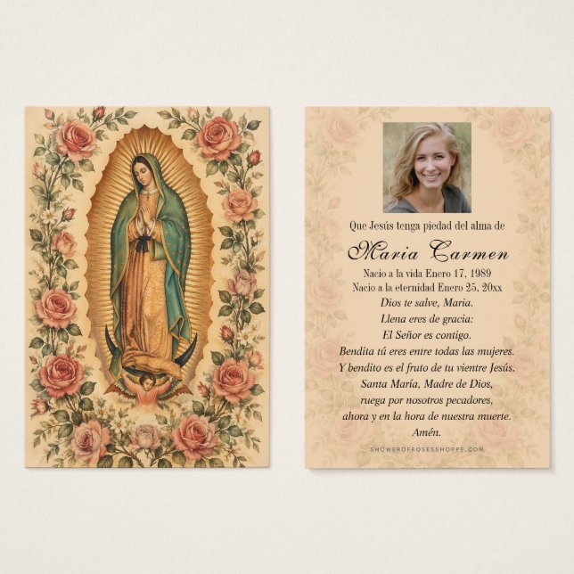 Spansk minnesgudstjänst för Vår Fru av Guadalupe Visitkort (Framsida & baksida)