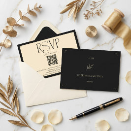 Spansk monogram kräm och svart bröllops QR-kod OSA Kort