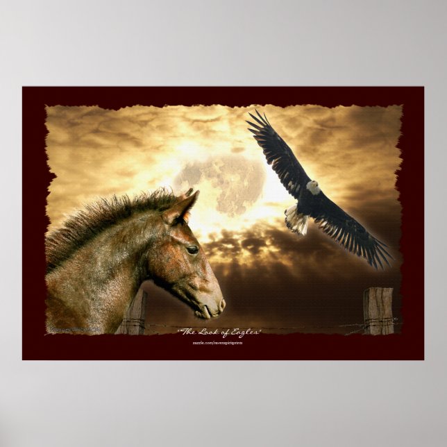 Spansk Mustang Horse & Örn Art Print Poster (Framsidan)