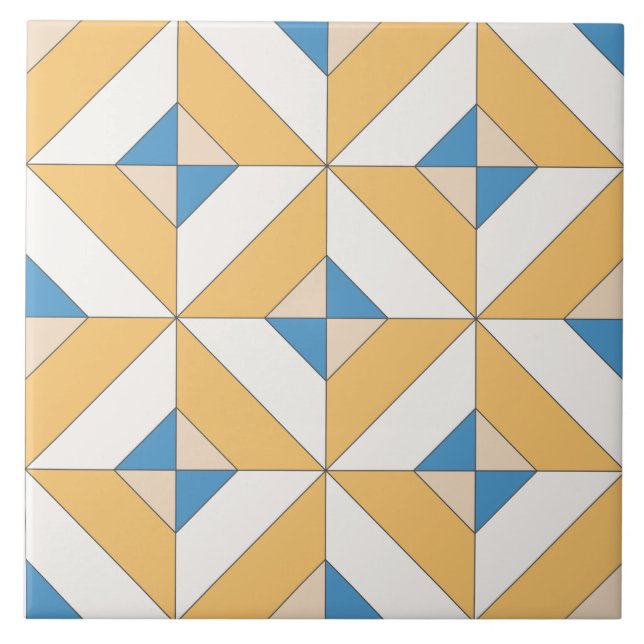 Spansk Orange Blå Rosa Geometrisk Medelhavet Kakelplatta (Framsidan)