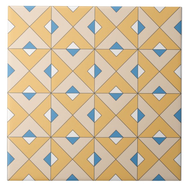 Spansk Orange Blå Rosa Geometrisk Medelhavet Kakelplatta (Framsidan)