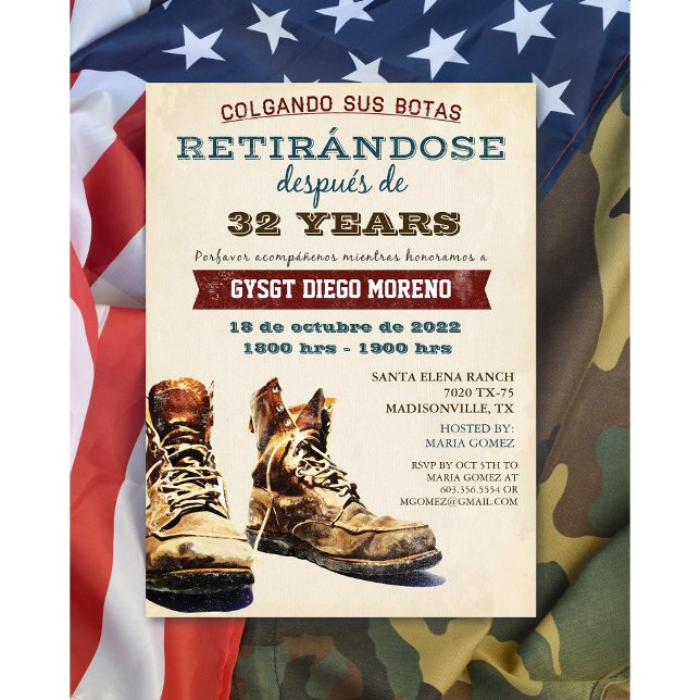 Spansk pensions militärstövlar inbjudan (Skapare uppladdad)