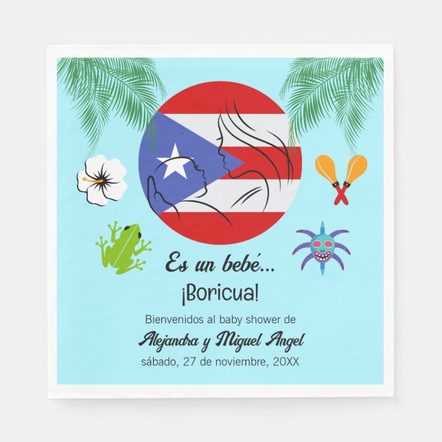 Spansk puertoricansk Boricua pojke baby shower Pappersservett (Framsidan)
