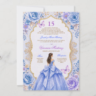 Spansk Quinceañera Blå Klänning 15 År Prinsessa Inbjudningar