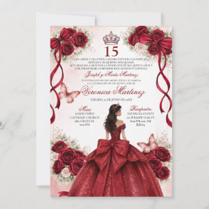 Spansk Quinceañera Burgunderröd 15 År Prinsessa Inbjudningar