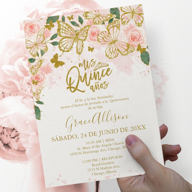 Spansk Quinceanera fjärils inbjudningskort (Skapare uppladdad)