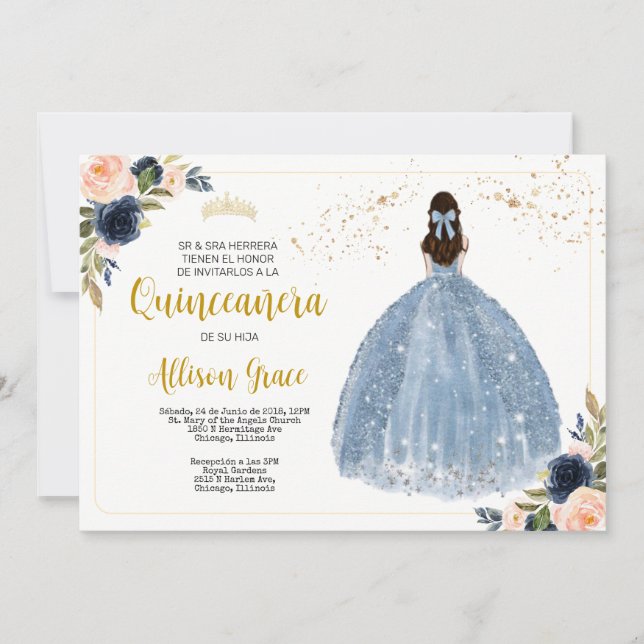 Spansk Quinceañera inbjudan, 15-års födelsedagsfes Inbjudningar (Framsida)