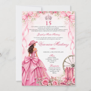 Spansk Quinceañera Rosa Blommig Prinsessa 15 År Inbjudningar