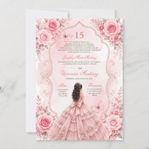 Spansk Quinceañera Rosa Rosor 15 År Prinsessa Inbjudningar