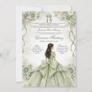 Spansk Quinceañera Salvia Grön Prinsessa 15 År Inbjudningar
