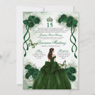 Spansk Quinceañera Smaragdgrön Prinsessa 15 Años Inbjudningar
