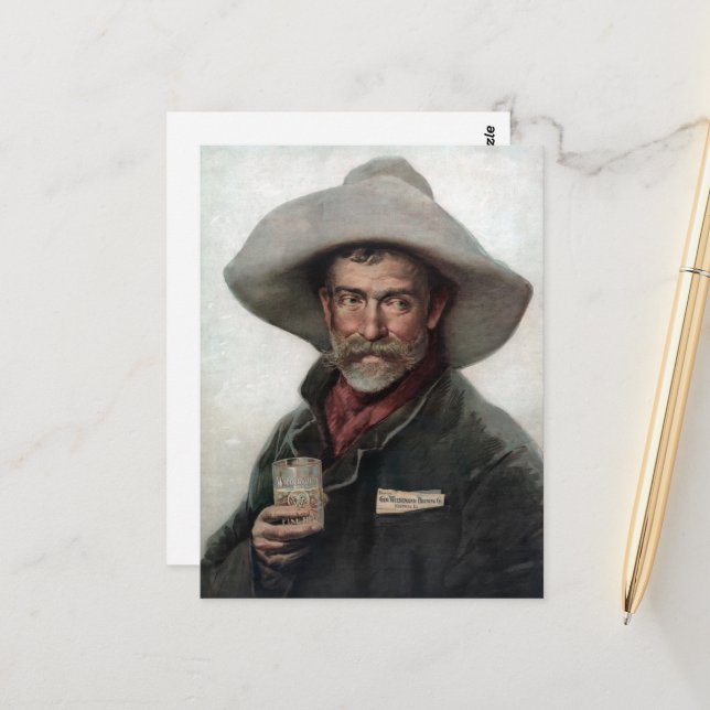 Spansk ranchero-cowboy i gammaldags västsaloon vykort (Fram/Back In Situ)