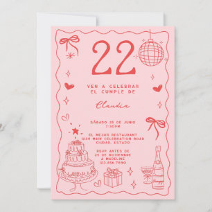 Spansk Retro Sällsam Röd Rosa 22-årsdag Inbjudningar