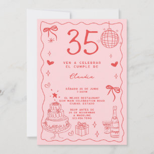 Spansk Retro Sällsam Röd Rosa 35-årsdag Inbjudningar