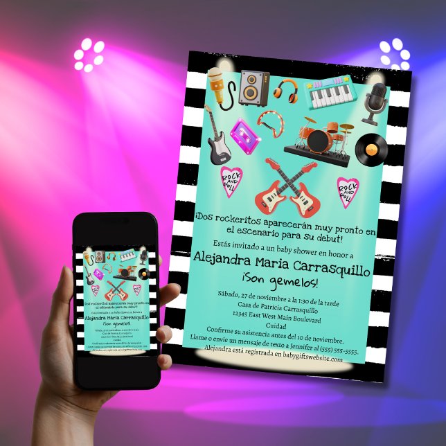 Spansk rock n Roll Teal Twillingars Baby Shower Inbjudningar (Skapare uppladdad)