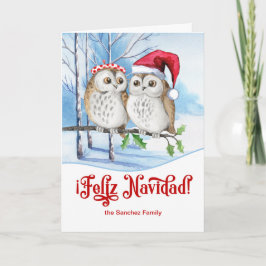 Spansk röd jul Feliz Navidad Winter Uggla Helgkort