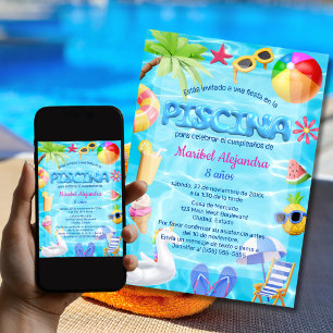 Spansk rolig poolparty-födelsedag för tjejer inbjudningar