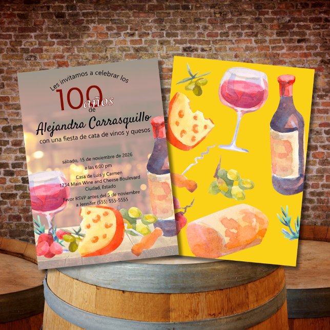 Spansk rolig vin- och ostsmakning 100-årsdag inbjudningar (Skapare uppladdad)