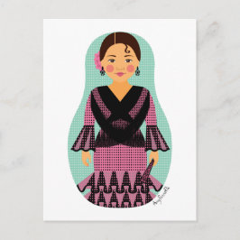 Spansk Rosa Dress Matryoshka Postcard Vykort