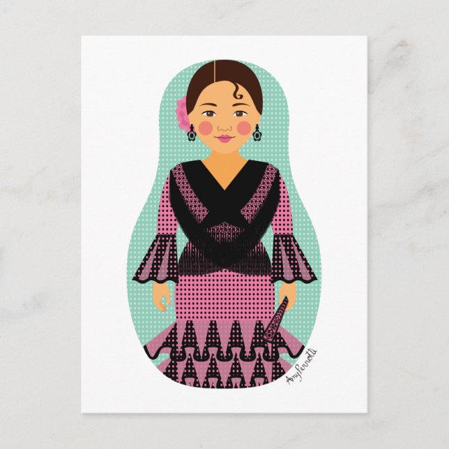 Spansk Rosa Dress Matryoshka Postcard Vykort (Framsida)