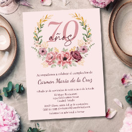 Spansk Rosa Elegant Blommig 70-års Födelsedagsfest Inbjudningar