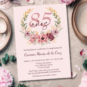 Spansk Rosa Elegant Blommig 85-års Födelsedagsfest Inbjudningar